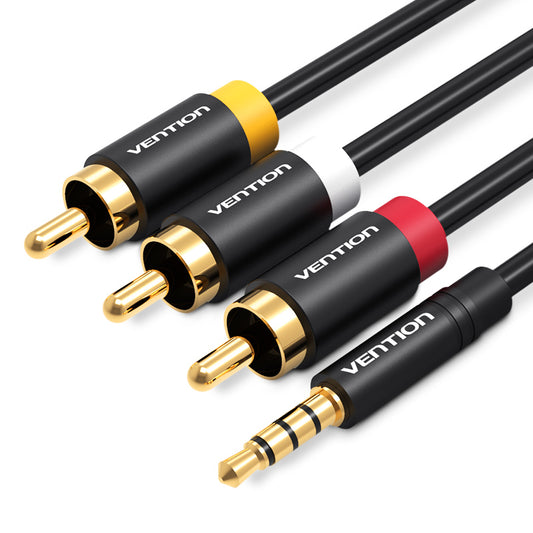 Vention 3.5mm Male to 3RCA Cable Company Gold-plated for TV, Stereo, Tmall Magic Box, Mi Box, LeTV Box, Huawei Box, Network Set Top Box (VAB-R07)