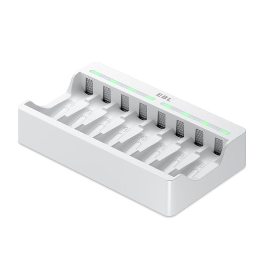 EBL TB-6901 C9010N 8-Bay iQuick Battery Charger with 2A Fast Charging Individually Controlled Slots, LED Status Indicator Lights, and Intelligent Overcharging Protection for AA AAA NiMH Rechargeable Batteries