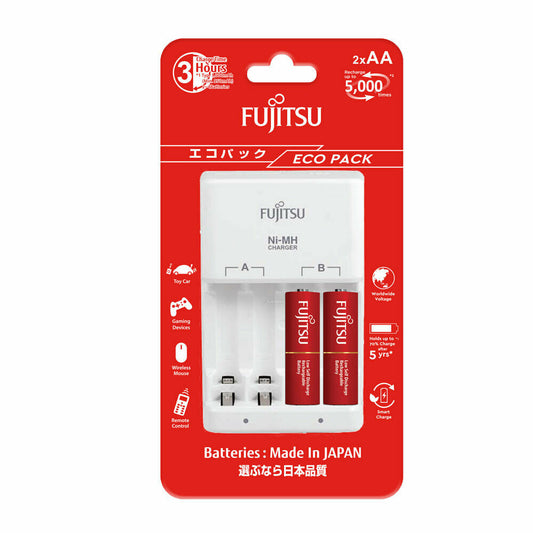 Fujitsu FCT345CEFXL Ni-MH Battery Charger Kit with Double AA 950mAh 1.2V Rechargeable Batteries