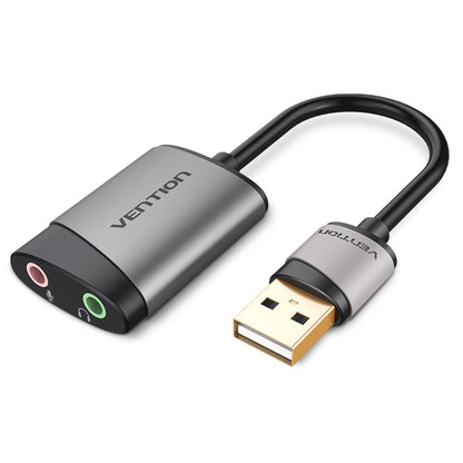 Vention External Sound Card USB to 3.5mm Aux Audio Adapter (Headphone, Microphone) Metal Type Gold-plated CTIA / OMTP (CDKHB)