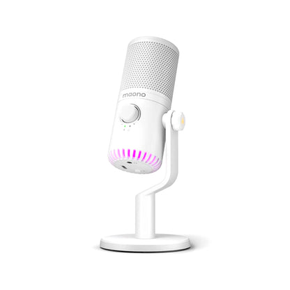[CLEARANCE] Maono DM30 Programmable RGB Gaming Cardioid Condenser USB Microphone with 3.5mm Jack, Mic Gain, Headphone Volume, Zero Latency Monitoring (White)