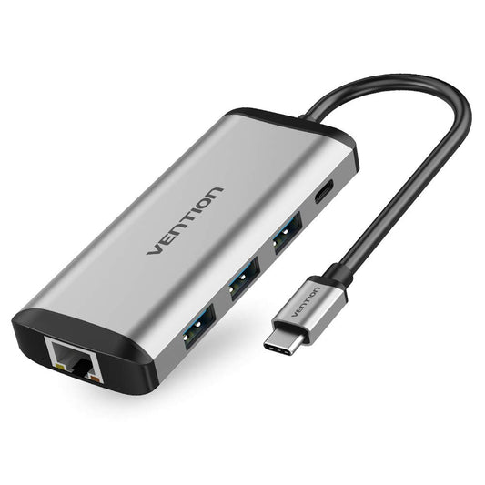 Vention 9 in 1 USB C Hub (USB 3.0, HDMI, RJ45, TF, SD, 3.5mm TRRS, PD 87W) Docking Station Converter (THAHB)