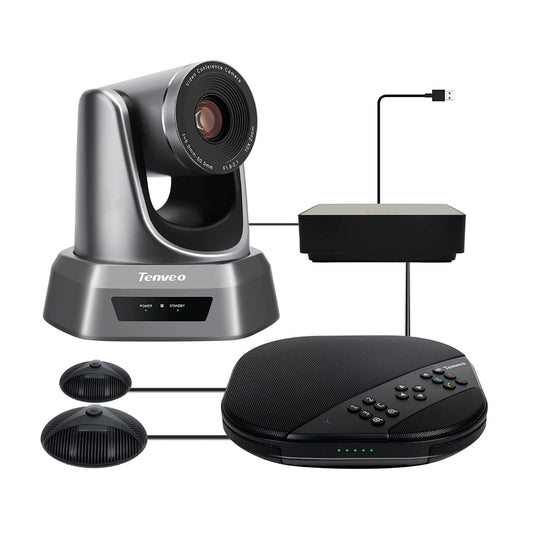 Tenveo VA3000E All-in-1 Audio Video Conference System with 10X Optical Zoom, Bluetooth Speaker, Expansion Microphones Compatible with Laptops & PC