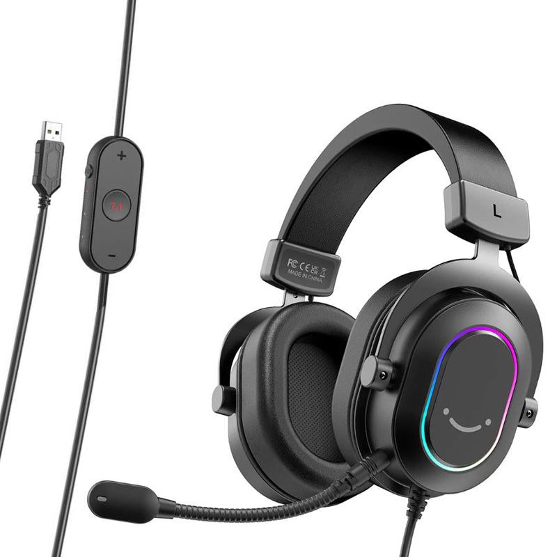 Fifine H6 USB Dynamic RGB Gaming Headphone with Detachable Microphone, 24-Bit 7.1 Surround Sound and EQ Modes for PC, Xbox One and Mobile Devices