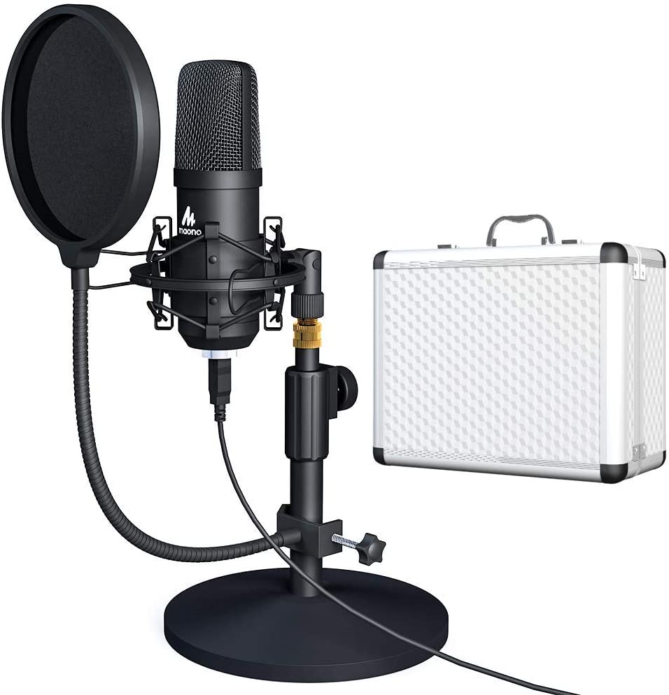 Maono AU-A04TC Professional Studio Cardioid Condenser USB Podcast Streaming Microphone Kit with Aluminum Organizer Storage Case for Smartphones PC Laptops