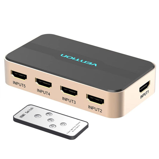 Vention 5 in 1 out HDMI Switcher Aluminum Alloy 4K 30Hz with Remote Control and DC 5V/1A Power Supply Cable (ACDG0)