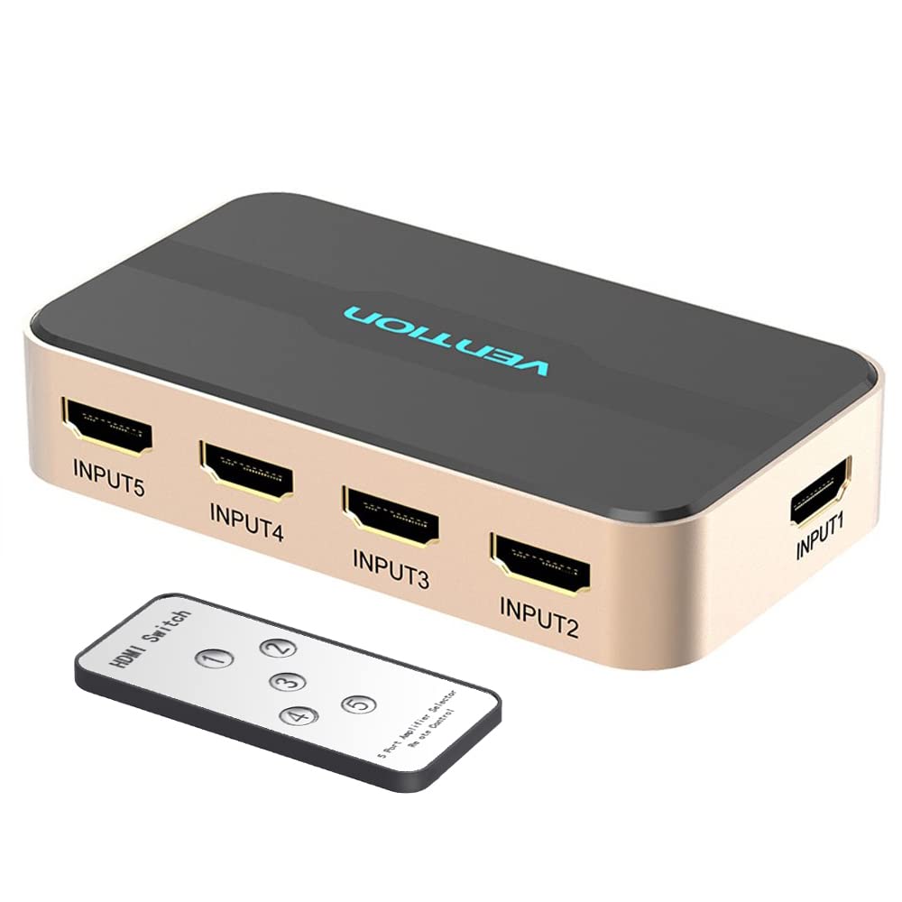 Vention 5 in 1 out HDMI Switcher Aluminum Alloy 4K 30Hz with Remote Control and DC 5V/1A Power Supply Cable (ACDG0)