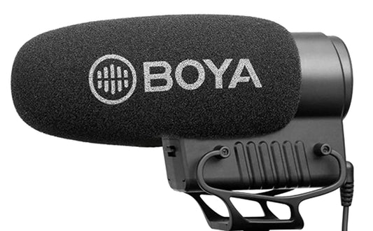 Boya BY-BM3051S Stereo Mono Condenser Shotgun Microphone Gain Control High-Pass Filter for DSLR Camera Camcorder Audio Recorder