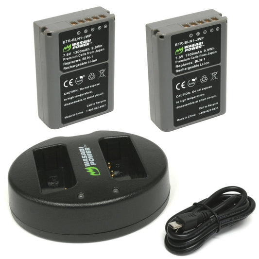 Wasabi Power Battery for Olympus BLN-1, BCN-1 (2-Pack) and Dual USB Charger and for Olympus OM-D E-M1, E-M5, PEN E-P5