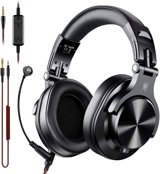 OneOdio A71 Wired Over Ear Headphones, Studio Headphones with Shareport, Monitor Recording and Foldable Headphones with Stereo Sound for Electric Drum Keyboard Guitar Amp (Black, Black Red, Silver)
