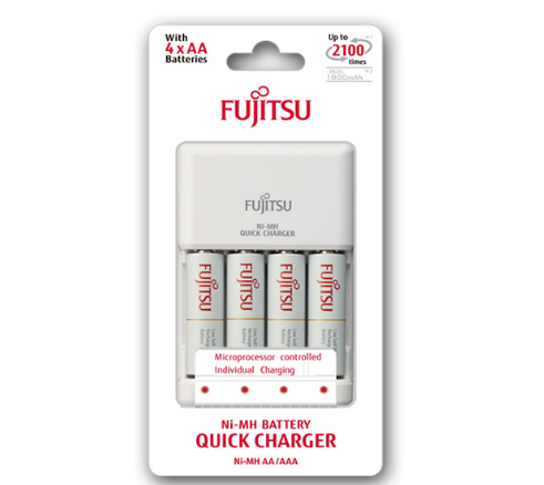 Fujitsu FCT344CEFX Ni-MH Battery Quick Charger for AA and AAA Kit with Fujitsu AA 1.2V 1900mAh Rechargeable Batteries
