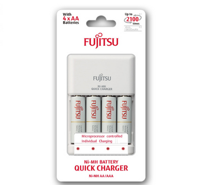 [CLEARANCE] Fujitsu FCT344CEFX Ni-MH Battery Quick Charger for AA and AAA Kit with Fujitsu AA 1.2V 1900mAh Rechargeable Batteries