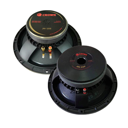 Crown 500W / 700W 10" Jack Hammer Series Professional Instrumental High Power Speaker with Aluminum Die-Cast, Max 8 Ohms Impedance, 23Hz-16kHz / 20Hz-17kHz Frequency Response and 109dB Sensitivity Level | JH-105, JH-107