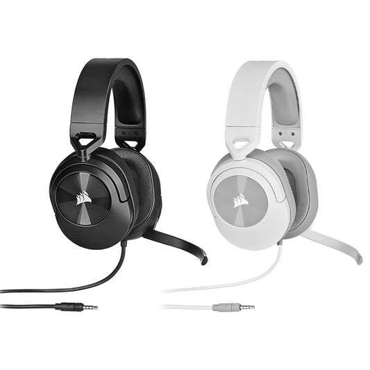 CORSAIR HS55 Wired Gaming Headphone with On-Ear Controls, Dolby Audio 7.1 Surround and Omnidirectional Flip to Mute Microphone and iCUE EQ Equalizer App Support for PC Computer Laptop and Gaming Consoles (Carbon, White)
