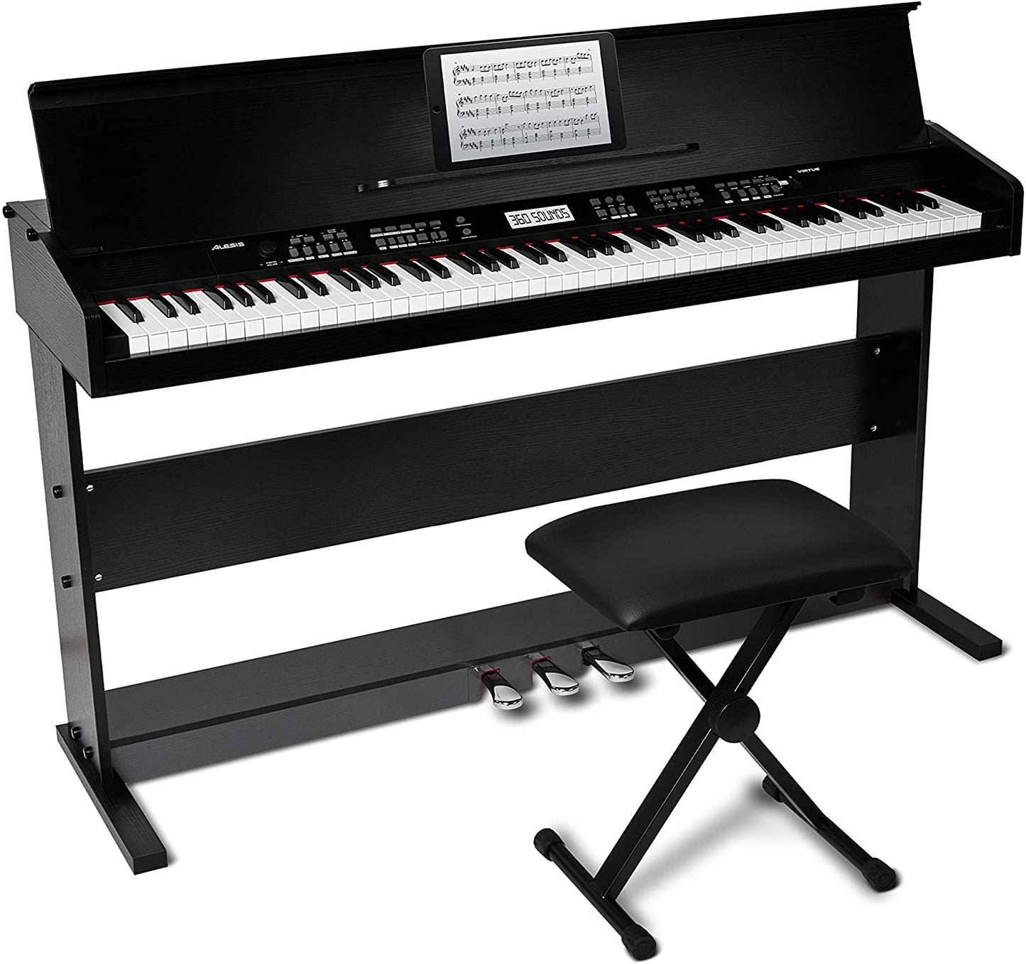 Alesis Virtue 88-Key Beginner Digital Piano with Full-Size Velocity-Sensitive Keys, Lesson Mode, Power Supply, Built-In Speakers