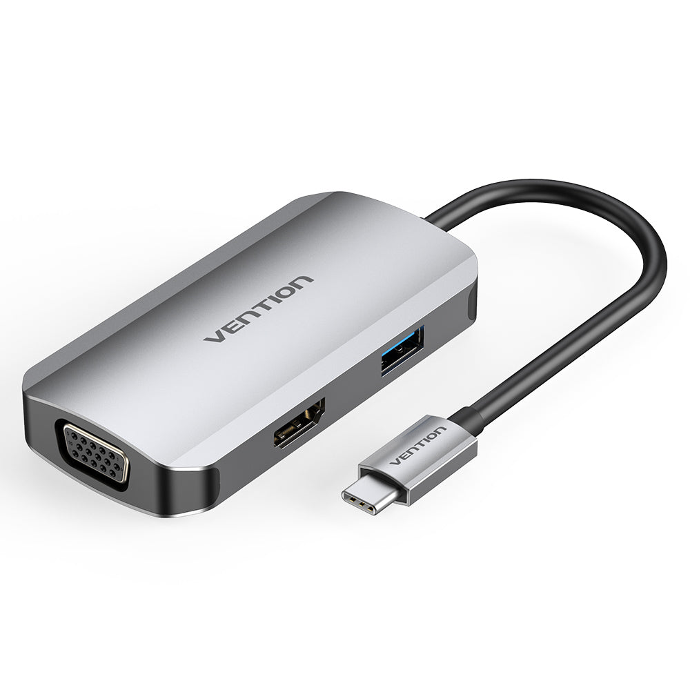 Vention 4 in 1 USB C Hub (USB 3.0, HDMI, VGA, PD 100W) Aluminum Type Docking Station Converter 5Gbps 4K/30Hz (TOAHB)