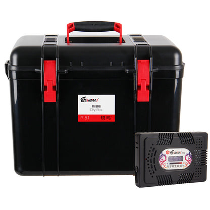 [CLEARANCE] Eirmai R51 Moisture-Proof Dry Box 24-Liters with Dehumidifier Hygrometer Sponge Pad and Sturdy Handle (Fits 1 DSLR and 6 Lenses) Black