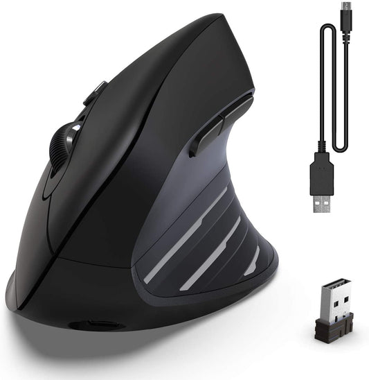 iClever TM231 2.4Ghz Wireless Ergonomic Vertical Mouse Black with 300mAh Rechargeable Battery Whisper-quiet Click 3 Adjustable DPI
