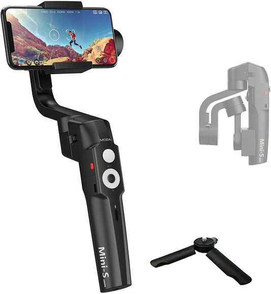 Moza Mini S Essential Non-Extendable Foldable 3-Axis Gimbal Vlogging Pocket-Sized Stabilizer for Smartphones and GoPro Action Cameras