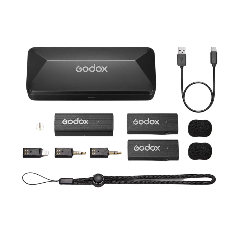 Godox MoveLink Mini Kit 2 LT UC Wireless Lavalier Microphone System (TX TX RX) with 328ft Wireless Range, Built-In Rechargeable Batteries and Charging Case for Cameras, iPhone and Android Smartphones