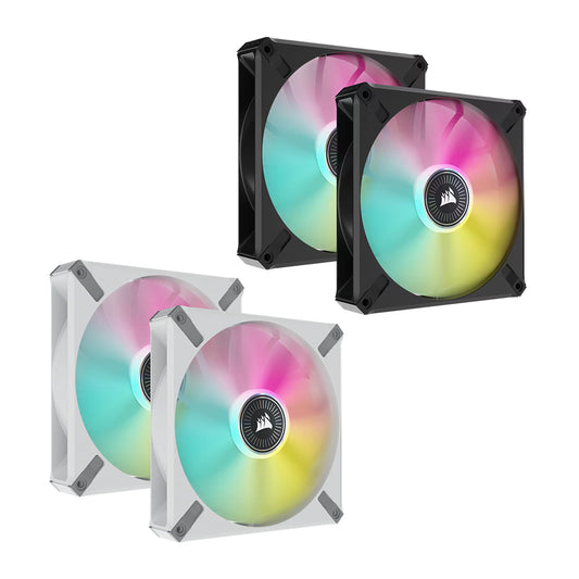 CORSAIR ML140 Elite Premium iCUE RGB 2pcs 140mm Desktop System Unit PWM Cooling Fan Dual Pack with Included Lighting Node Core, 1600 RPM Fan Speed, Magnetic Levitating Blade for PC Computer (Black, White) | CO-9050115-WW CO-9050119-WW