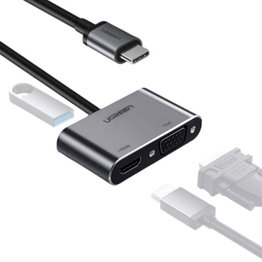 UGREEN 4K 30Hz USB-C to HDMI, VGA, USB 3.0 Adapter Converter with Type-C Port Power Delivery PD Protocol for Laptops, Monitors, Projectors | 50505