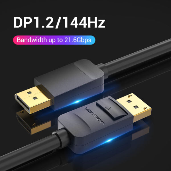 Vention 1.2 HD 4K/144Hz Male to Male Gold Plated 1-Meter (HAC) Displayport Cable for TV, PC, Monitors, Projectors, Laptops (Available in Different Lengths)