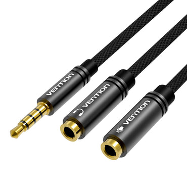 [CLEARANCE] Vention AUX 3.5mm Male to AUX 4-Pole Dual 3.5mm Female 0.3-Meter Cotton Braided (BBM) Stereo Splitter Cable For Mobile Phones, PC, Laptops, Speakers