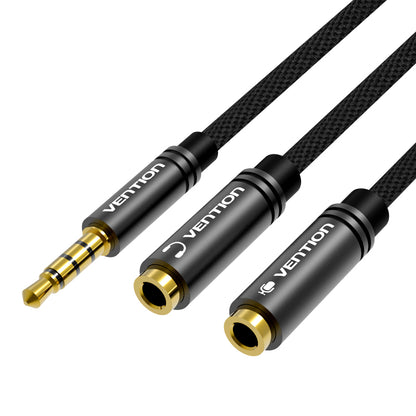 [CLEARANCE] Vention AUX 3.5mm Male to AUX 4-Pole Dual 3.5mm Female 0.3-Meter Cotton Braided (BBM) Stereo Splitter Cable For Mobile Phones, PC, Laptops, Speakers