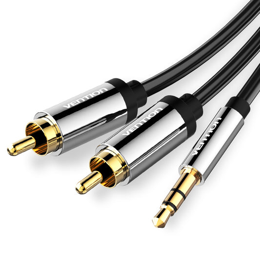 Vention TRS 3.5mm Male to Dual RCA Male 1-Meter Gold Plated (BCF) Audio Cable for Amplifiers, Laptops, Mixers, Mobile Phones (Available in 1M, 1.5M, 2M, 3M, 5M, and 10M)