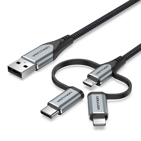 Vention MFi 3 in 1 USB to Micro USB, Type-C, and Lightning Charging Cable for Smartphones (0.5M, 1M, 1.5M) | CQJH