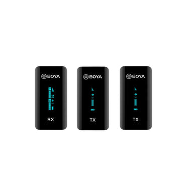 [CLEARANCE] Boya BY-XM6-K2 Ultra-Compact 2.4GHz Dual Channel Lavalier Wireless Microphone System Kit with 100M Operating Range, OLED Display, 7-Hour Runtime