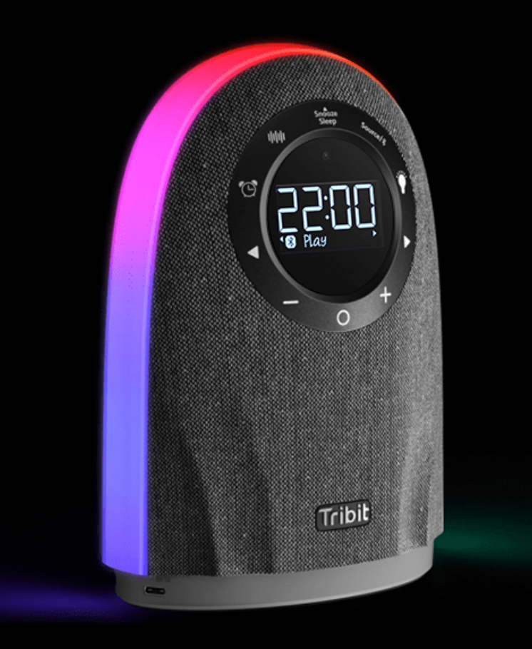 Tribit Home Speaker Wireless Bluetooth 5.0 Clock Radio Speaker 25W with 8 Colors Adjustable Lamp Themes and FM Sleep Aid White Noise BTS50