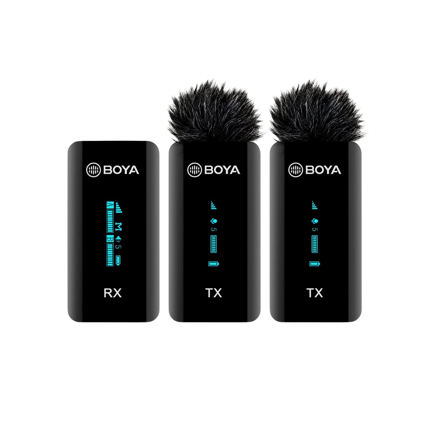 Boya BY-XM6-K2 Ultra-Compact 2.4GHz Dual Channel Lavalier Wireless Microphone System Kit with 100M Operating Range, OLED Display, 7-Hour Runtime