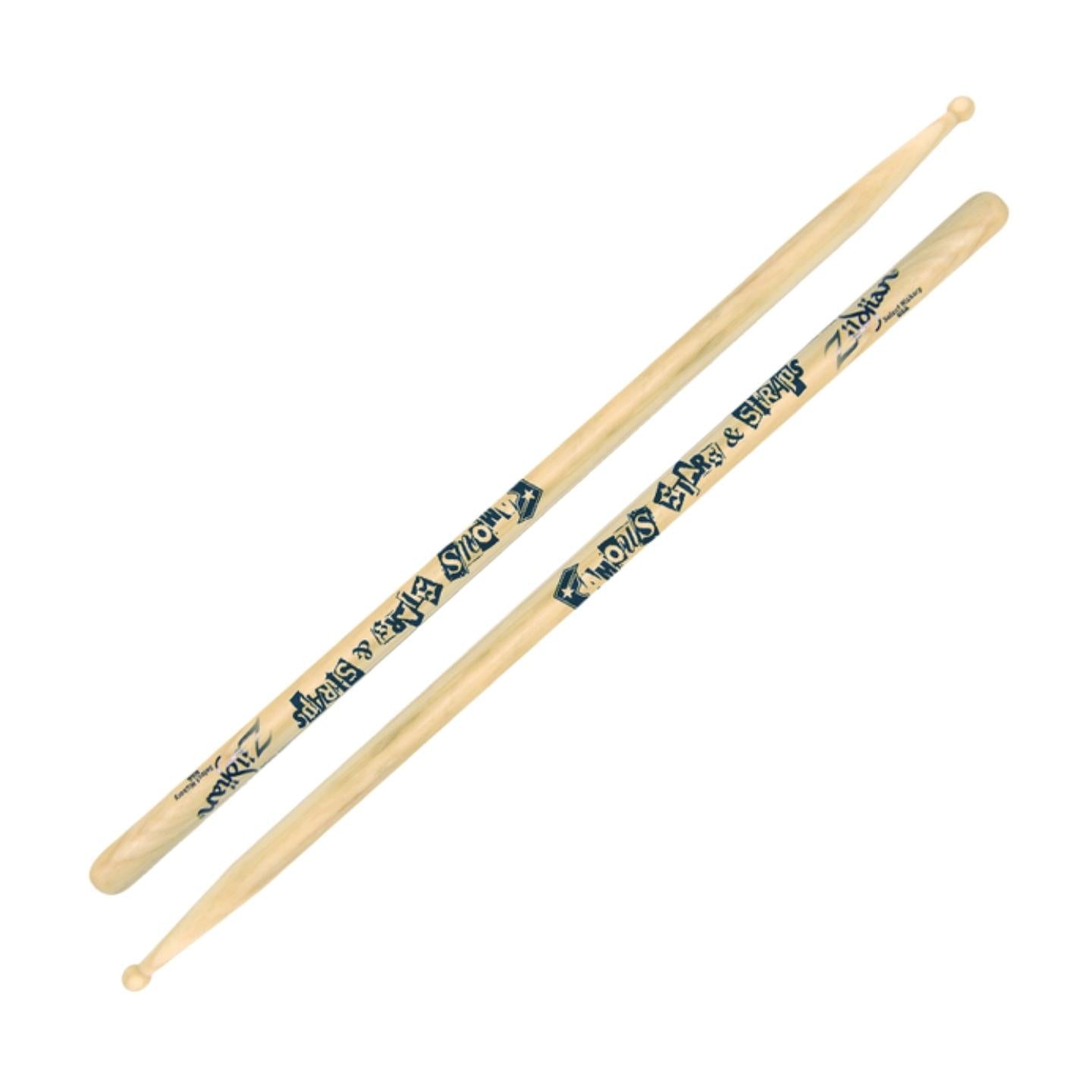 Zildjian Travis Barker Famous Stars & Straps Artist Series Hickory Drumsticks with Round Tips, Lacquer Coating | ZASTBF