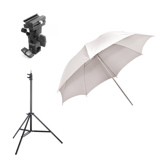 Pxel LS-UM KIT 1 White Photo Umbrella with Light Stand and Camera Flash Mount with Umbrella Socket for Photography and Studio Equipment