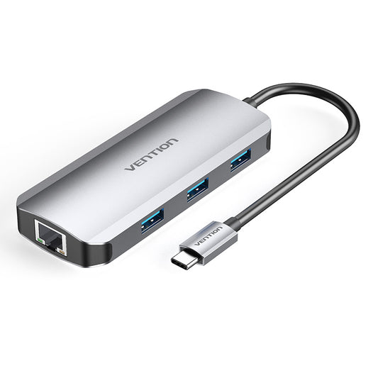 Vention 6 in 1 USB Type C Hub with 4K HDMI Output, 5Gbps USB 3.0 Ports, 1000Mbps RJ45 Gigabit Ethernet Network Port, & Fast Charging USB-C Power Delivery Adapter Dock | TOHHB