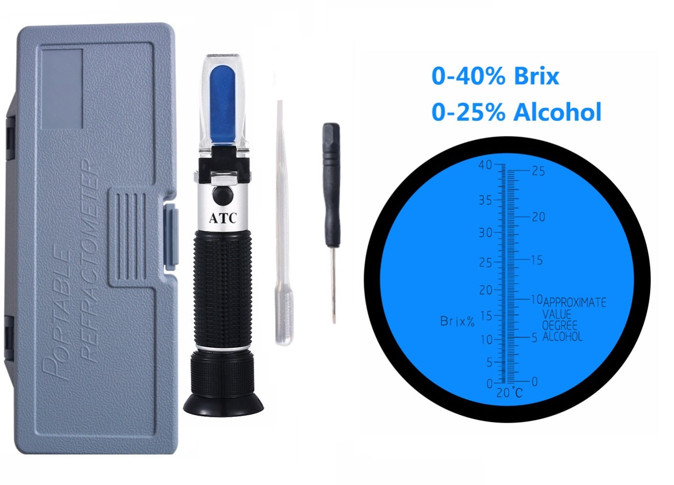 Eagletech REFRAC RHW-2540 Alcohol Refractometer 0-40% Brix 0-25% Alcohol Wort Specific Gravity Beer Fruit Juice Wine Sugar Test