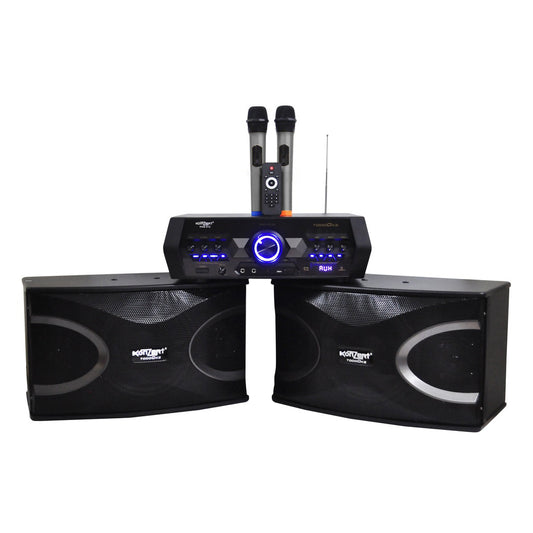 Konzert TodoOke KCS-312 3500W 10" 2-Way Woofer Micro Component Karaoke Speaker System (SET) with 2 Channel Output, Bluetooth, 2 UHF Wireless Mic / USB / SD Card Slot and FM Radio Tuner with RCA and 4 Mic Input and Remote Control