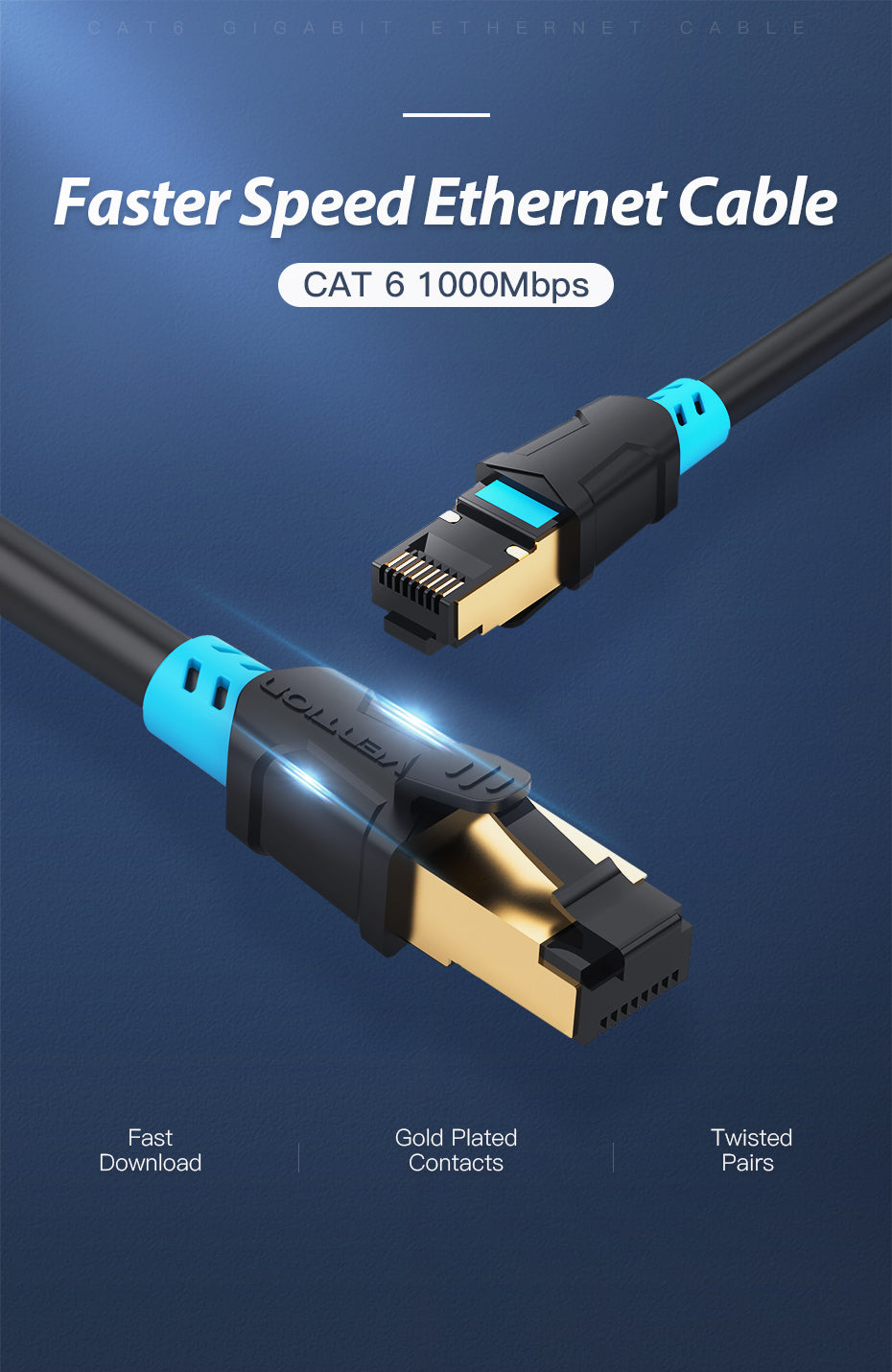 Vention CAT6 Ethernet Round Cable SSTP Patch 1000Mbps Lan Network Wire Cord for Internet Router PC Modem