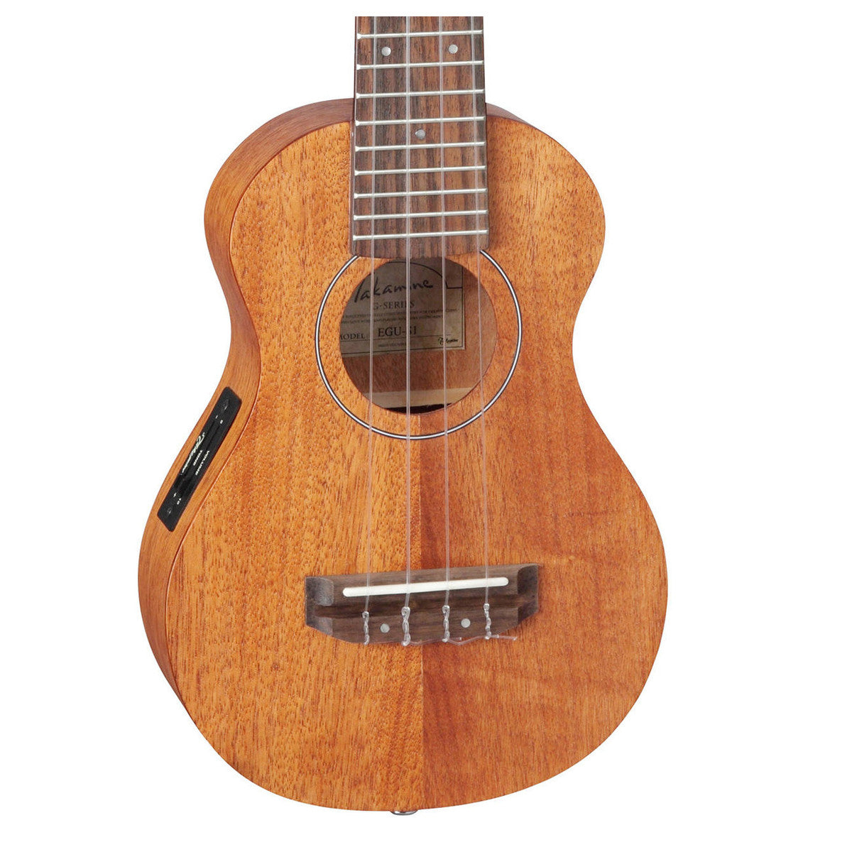 Takamine EGUS1 Acoustic Electric Soprano Ukulele Natural Mahogany 4 String Guitar with 19 Frets, Volume and Tone Control