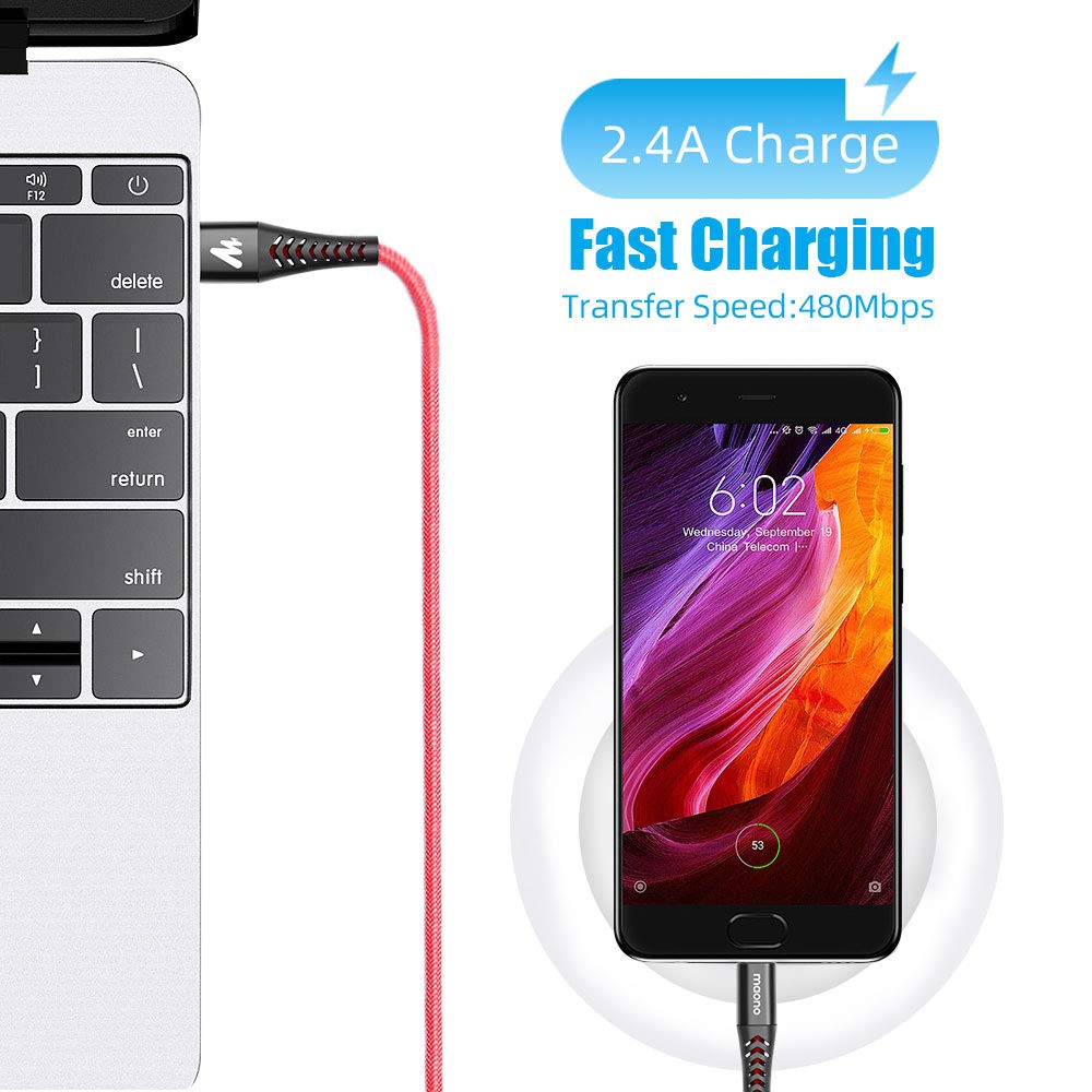 Maono UM201 Unbreakable Tough Micro USB Cable for Fast Charging and High Speed Data Syncs 1.5 Meter Red