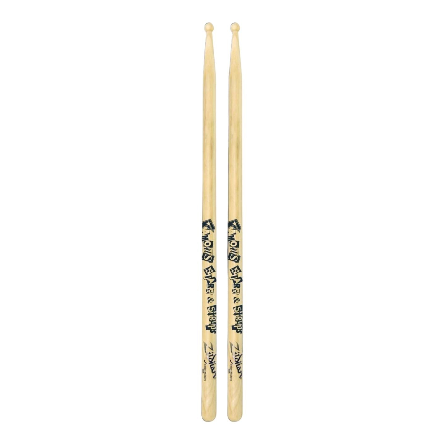 Zildjian Travis Barker Famous Stars & Straps Artist Series Hickory Drumsticks with Round Tips, Lacquer Coating | ZASTBF