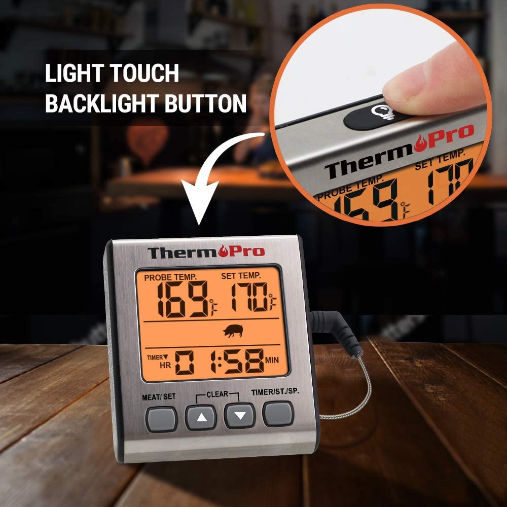 ThermoPro TP17 Dual Probe Cooking Meat Thermometer Large LCD Backlight Food  Grill Thermometer with Timer Mode for Smoker Kitchen Oven BBQ 