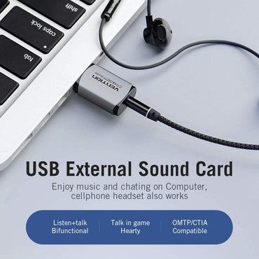 [CLEARANCE] Vention Sound Card USB To Jack 3.5mm 2-in-1 Adapter External Gray Metal Type (CDL)