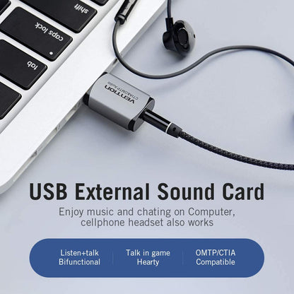 [CLEARANCE] Vention Sound Card USB To Jack 3.5mm 2-in-1 Adapter External Gray Metal Type (CDL)