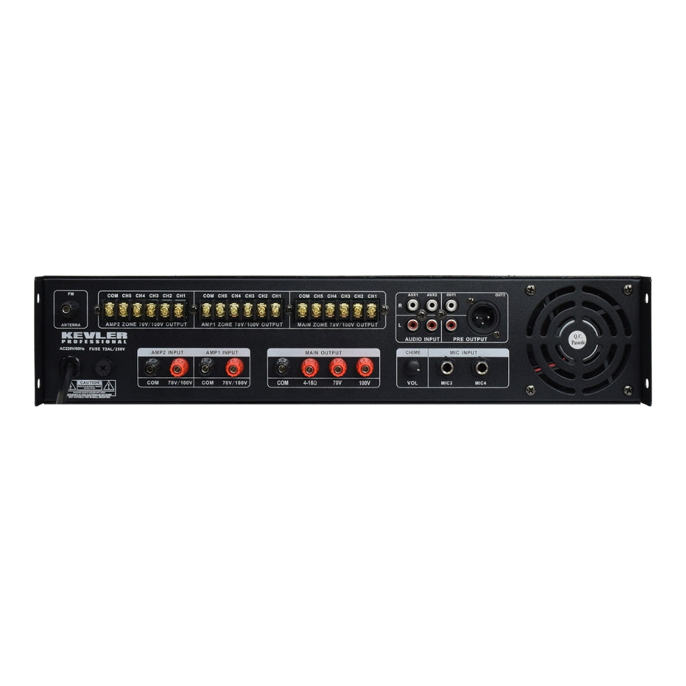 KEVLER BGM-500UB 450W Multi-Zone Mixing PA Bluetooth Amplifier with 15-Zone Speaker Selector Switch, USB / SD Card Slot / FM Radio Function, 2 AUX Line Mic Inputs and Single Output, Chime Function and Volume and Effect Control