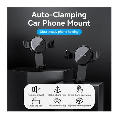 [CLEARANCE] Vention Car Phone Mount Auto-Clamping for Duckbill Clip Disc Fashion Type (Black) | KCSB0 | JG Superstore