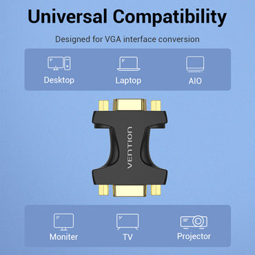 Vention VGA Adapter Coupler (Female to Female) 15 Pin 1080p 60Hz Gold-Plated for PC TV Monitor Projector (DDGBO)