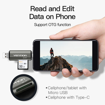 Vention USB 3.0 Mult-Function Card Reader 480Mbps 256G Gray Metal Type